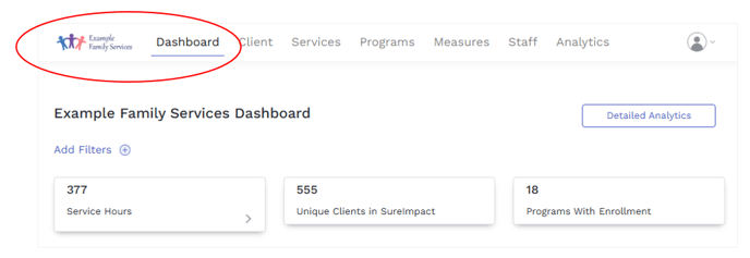 Adding Your Logo to SureImpact - View of Logo on Dashboard