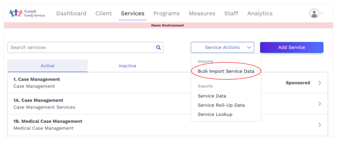 Bulk Import Service Data